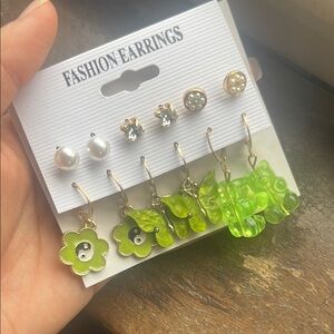 Fashion Earrings Set with Green Accents